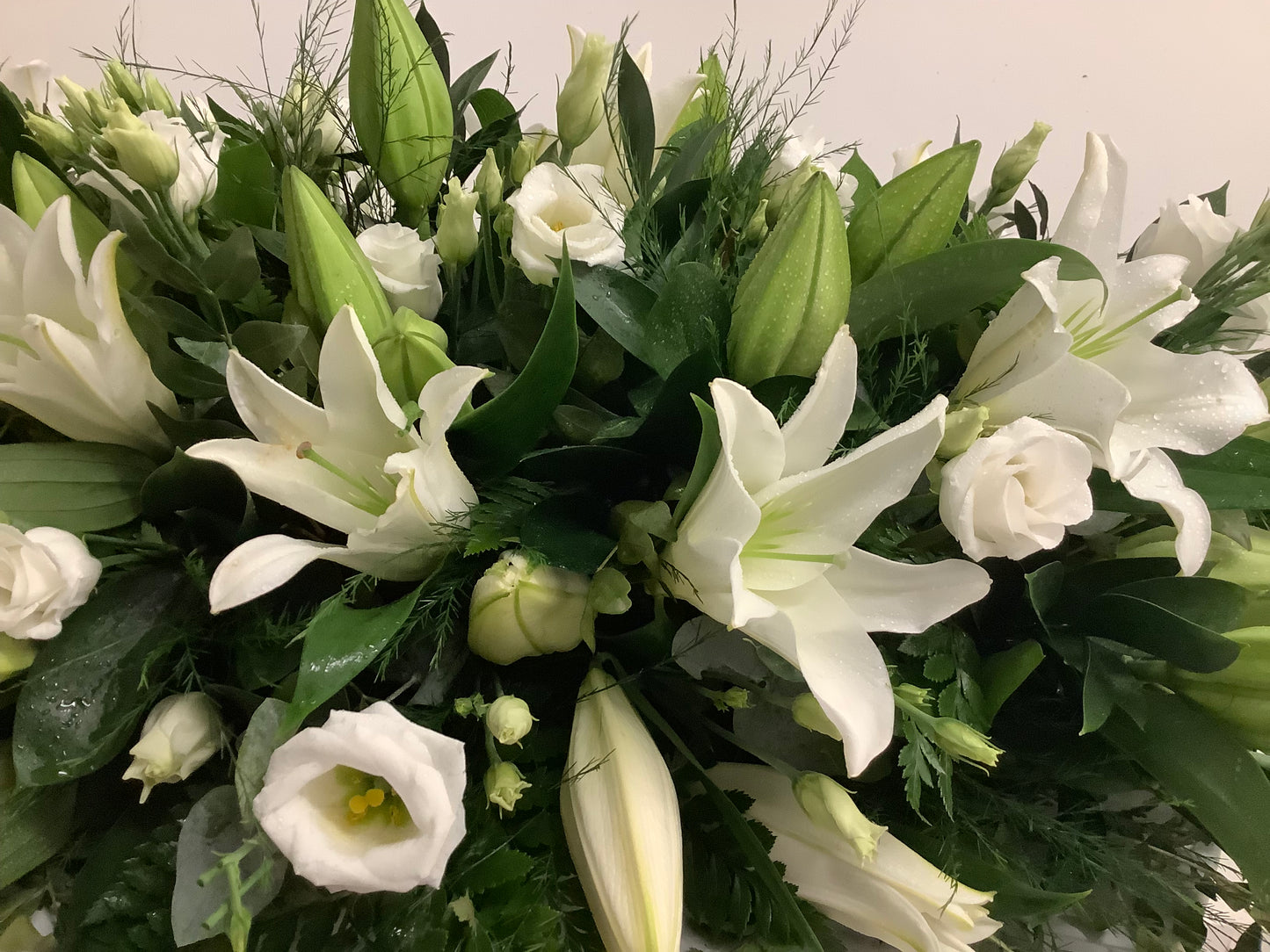Casket spray  White Lily and Eustoma Jul12_13:22:55